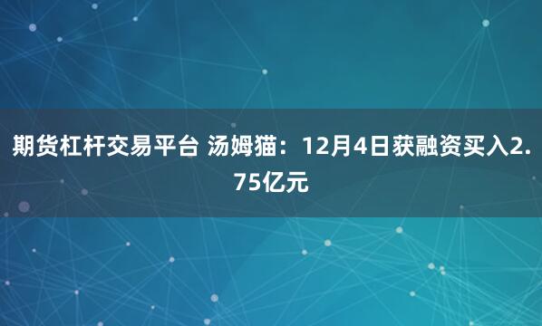 期货杠杆交易平台 汤姆猫：12月4日获融资买入2.75亿元