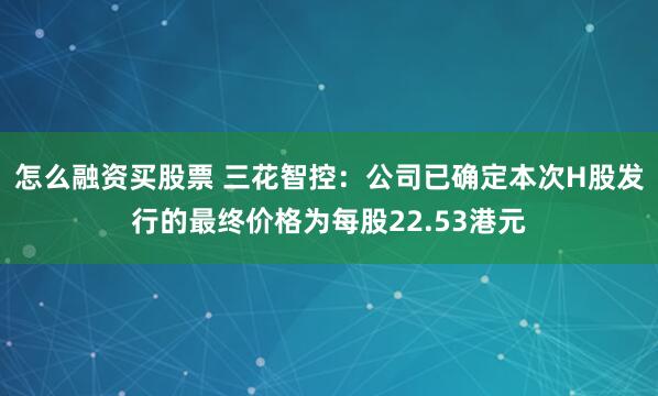 怎么融资买股票 三花智控：公司已确定本次H股发行的最终价格为每股22.53港元