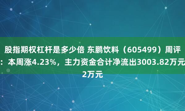 股指期权杠杆是多少倍 东鹏饮料（605499）周评：本周涨4.23%，主力资金合计净流出3003.82万元